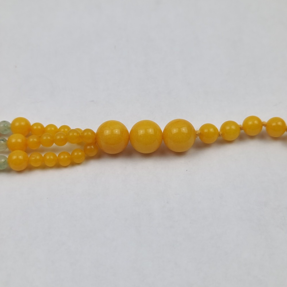 Vintage Graduated Yellow Stone Look 5 Strand Necklace Green Accent Beads - Picture 3 of 13